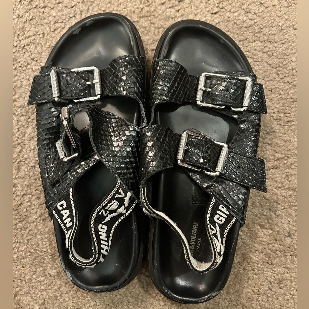 Zadig and Voltaire Black Snake Scale Sandals Size 39